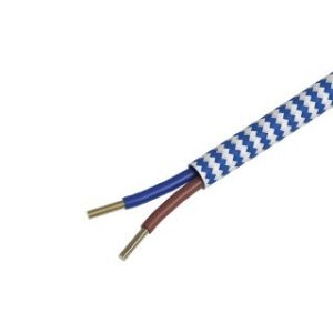 Textiel omwikkelde kabel 3 meter blauw/wit