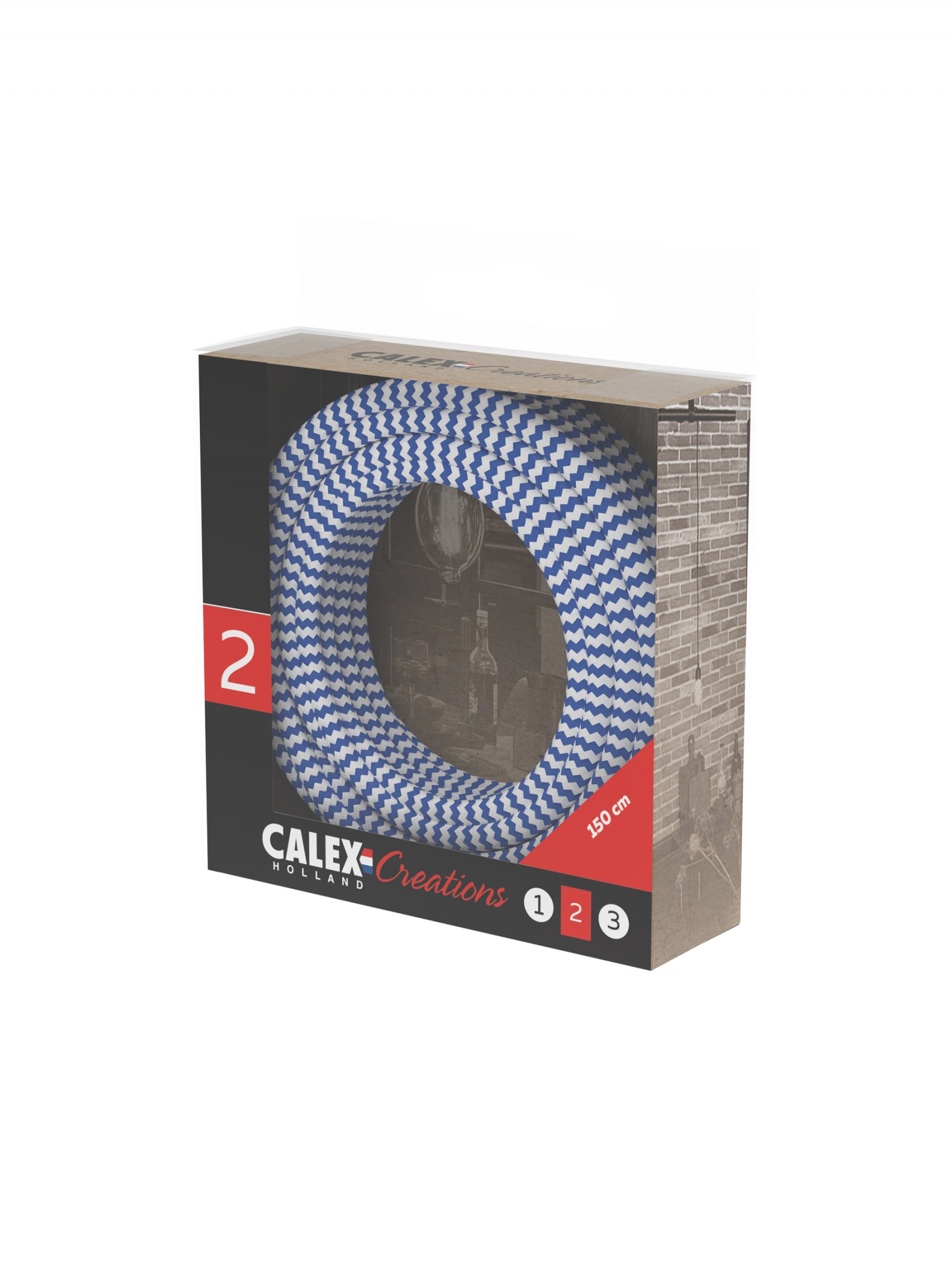 Textiel omwikkelde kabel 1,5 meter blauw/wit